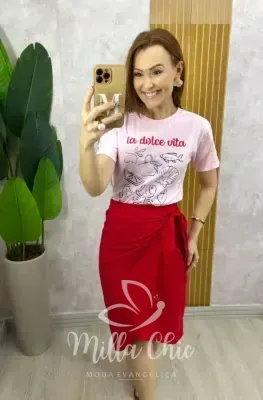 Milla Chic - T-Shirt Coração Em Malha Algodão - Preta