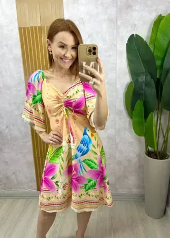 Milla Chic - Vestido Catarina em Viscosarja Modelo Joelho - Laranja (cópia)