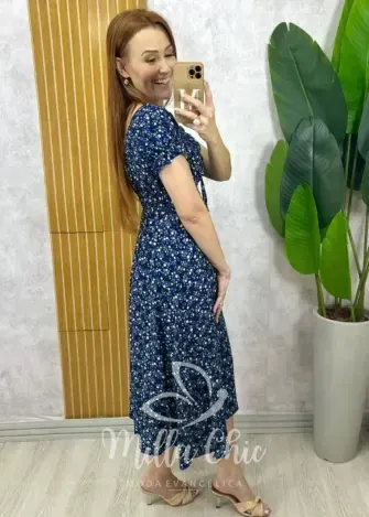 Milla Chic - Vestido Judite Em Viscolinho Azul