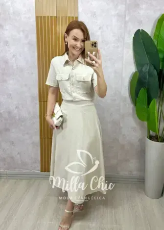 Milla Chic - Conjunto Raiane Em Linho - Areia