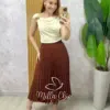Milla Chic - Saia Plissada Augusta Midi -Castanho