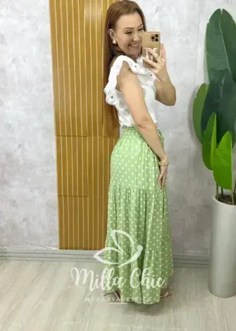 Saia longa Amélia em viscolinho - póa menta - Milla Chic