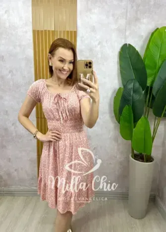 Vestido Comfy Mia estampa póa rosa pó - Milla Chic