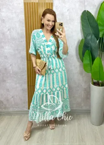 Vestido Chiara Longo estampado acqua – Milla Chic Vestido Chiara Longo estampado acqua - Milla Chic