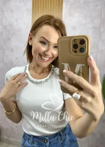 Blusa Ariane em viscolycra com aplicação - Milla Chic