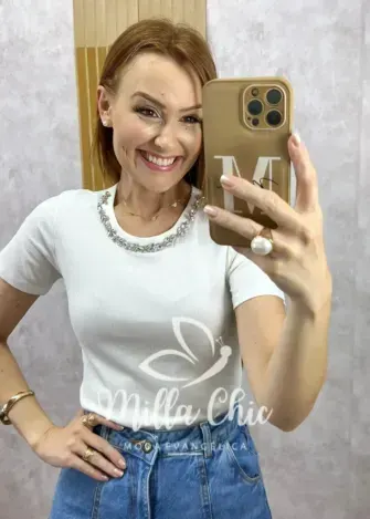 Blusa Ariane em viscolycra com aplicação - Milla Chic