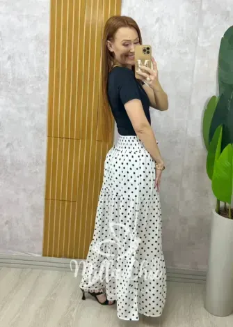 Saia longa Amélia em viscolinho - Branca em póa - Milla Chic