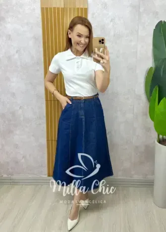 Blusa Tânia Gola Polo Malha - Branca - Milla Chic