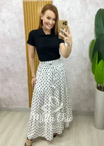 Blusa Tânia Gola Polo Malha - Preta - Milla Chic