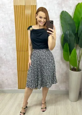 Milla Chic - Blusa Ariele Em Fluity - Preta