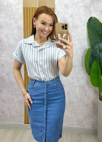 Milla Chic - Camisa Lígia Em Viscolinho- Listras