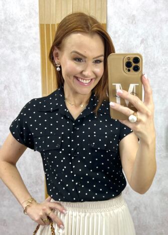 Milla Chic - Camisa Luana Em Viscolinho Póa - Preta