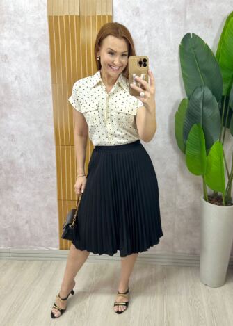 Milla Chic - Camisa Luana Em Viscolinho Póa - Preta (cópia)