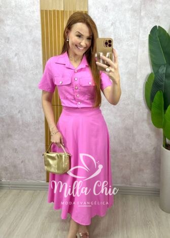 Milla Chic - Conjunto Raiane Em Linho - Rosa