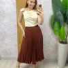 Milla Chic - Saia Plissada Augusta Midi -Castanho