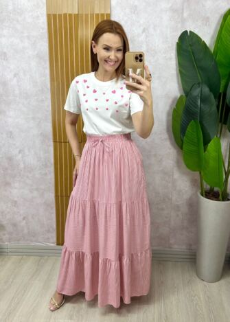 Milla Chic - T-Shirt Coração Em Malha Algodão - Rosa