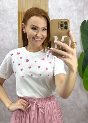 Milla Chic - T-Shirt Coração Em Malha Algodão - Rosa