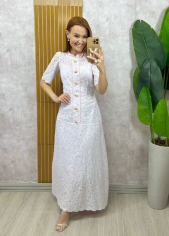 Milla Chic - Vestido Brigida Em Lesie Bordada - Rosa