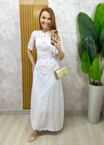 Milla Chic - Vestido Brigida Em Lesie Bordada - Rosa