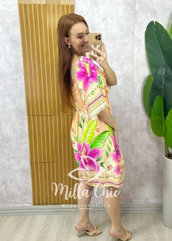 Milla Chic - Vestido Catarina em Viscosarja Modelo Joelho - Laranja (cópia)