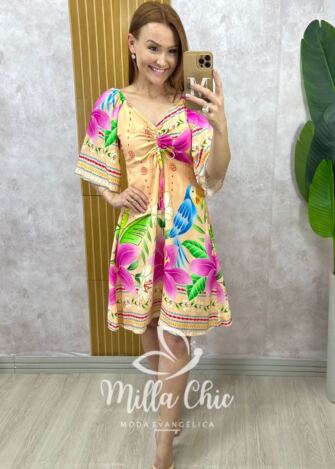 Milla Chic - Vestido Catarina em Viscosarja Modelo Joelho - Laranja (cópia)