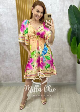 Milla Chic - Vestido Catarina em Viscosarja Modelo Joelho - Laranja (cópia)