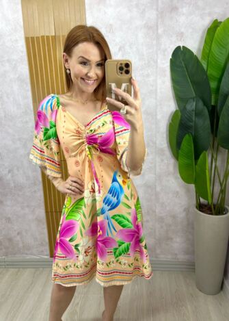 Milla Chic - Vestido Catarina em Viscosarja Modelo Joelho - Laranja (cópia)