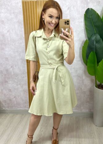 Milla Chic - Vestido Chemise Verônica Em Linho - Amarelo Manteiga (cópia)