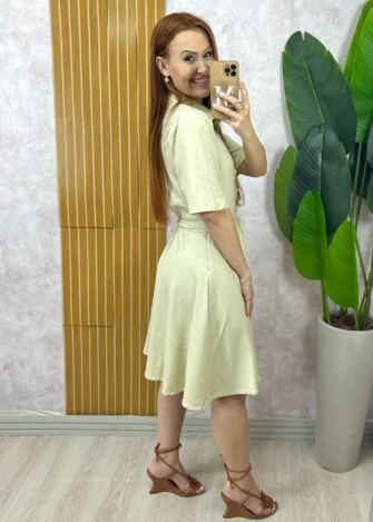 Milla Chic - Vestido Chemise Verônica Em Linho - Verde Pistache