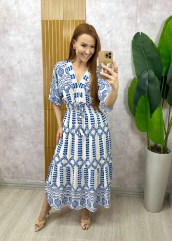 Milla Chic - Vestido Chiara Longo - Azul Estampado