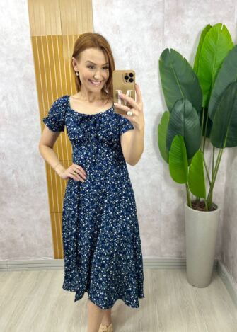 Milla Chic - Vestido Judite em viscolinho amarelo manteiga estampado (cópia)