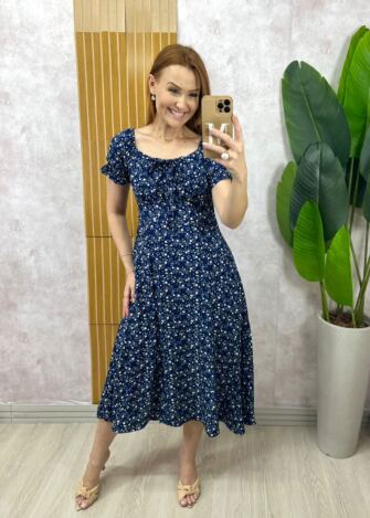 Milla Chic - Vestido Judite em viscolinho amarelo manteiga estampado (cópia)