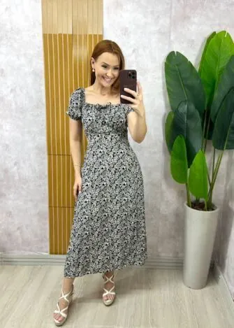 Milla Chic - Vestido Luiza Em Viscolinho - Preto Estampa Paisley