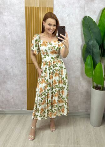 Milla Chic - Vestido Thassia Em Viscolinho -  natural estampado