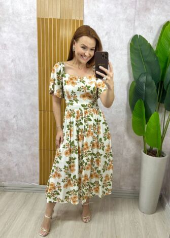 Milla Chic - Vestido Thassia Em Viscolinho -  natural estampado