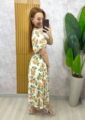 Milla Chic - Vestido Thassia Em Viscolinho -  natural estampado