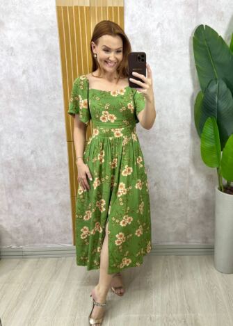 Milla Chic - Vestido Thassia Em Viscolinho - Natural Estampado (cópia)
