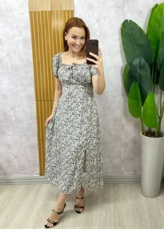 Milla Chic - Vestido Thassia Em Viscolinho - Natural Estampado (cópia)