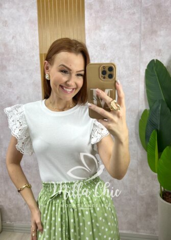 Blusa Marília em malha algodão com guipper - Branca - Milla Chic