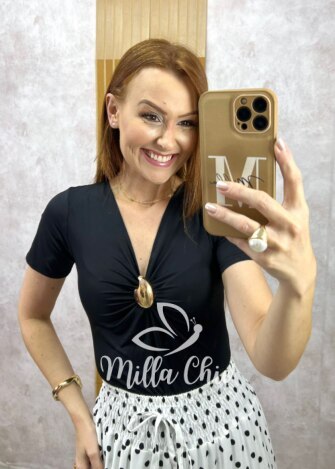 Body Angela em fluity  - Preto - Milla Chic