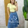 Saia jeans Regina com cinto - Jeans Claro - Milla Chic