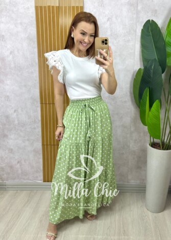 Saia longa Amélia em viscolinho - póa menta - Milla Chic