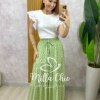 Saia longa Amélia em viscolinho - póa menta - Milla Chic