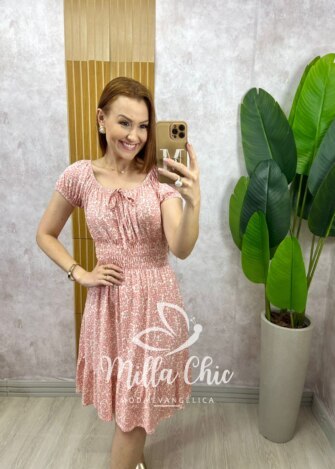 Vestido Comfy Mia estampa póa rosa pó - Milla Chic