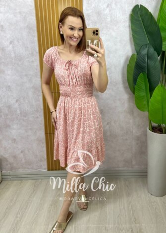Vestido Comfy Mia estampa póa rosa pó - Milla Chic