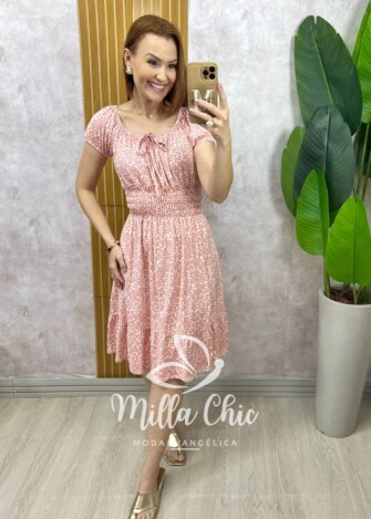 Vestido Comfy Mia estampa póa rosa pó - Milla Chic