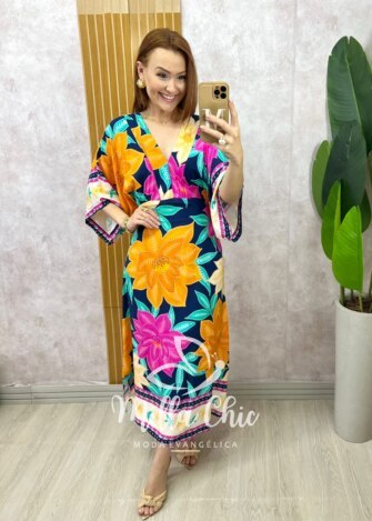 Vestido Ivete em viscolinho estampa verão - Milla Chic