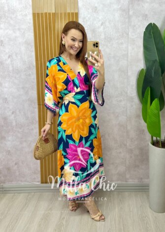 Vestido Ivete em viscolinho estampa verão - Milla Chic