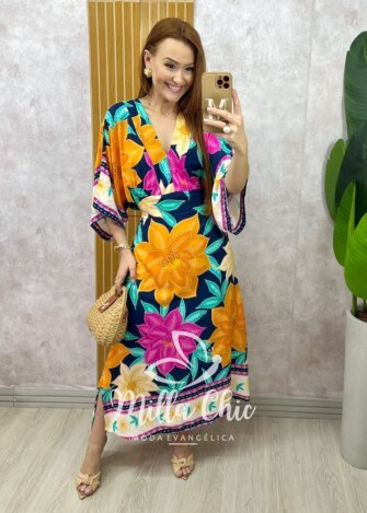 Vestido Ivete em viscolinho estampa verão - Milla Chic