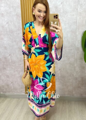 Vestido Ivete em viscolinho estampa verão - Milla Chic